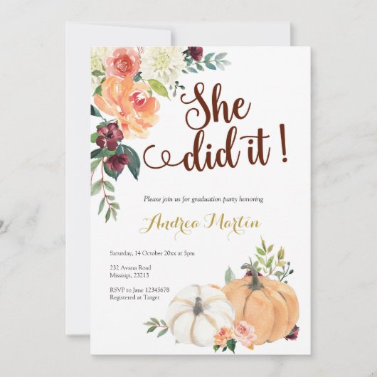 Herbst in Liebe Kürbis Abschlussfeier Einladung (Vorderseite)