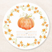 Herbst in Liebe Kürbis Aquarell Hochzeit Orange Runder Pappuntersetzer (Vorderseite)