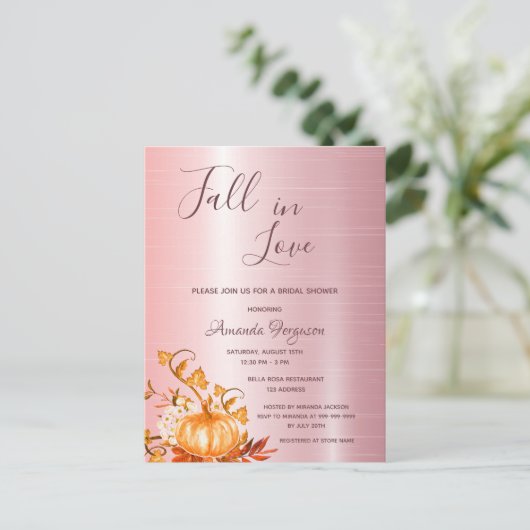 Herbst in Liebe Kürbis Brautdusche Einladung Postkarte (Stehend Vorderseite)