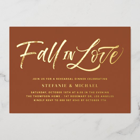 Herbst in Liebe Lettisch Terracotta Probe Dinner Folieneinladung (Vorderseite)