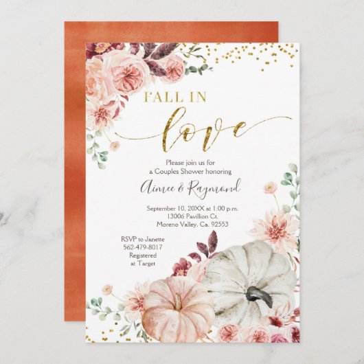 Herbst in Liebe Marsala Pumpkin Einladung (Vorne/Hinten)