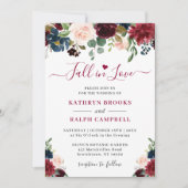 Herbst in Liebe Navy Blue Wine Blush Bloral Hochze Einladung (Vorderseite)