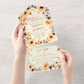 Herbst in Liebe Pfirsich Blumenkiefernholz All In One Einladung (Abreißen)