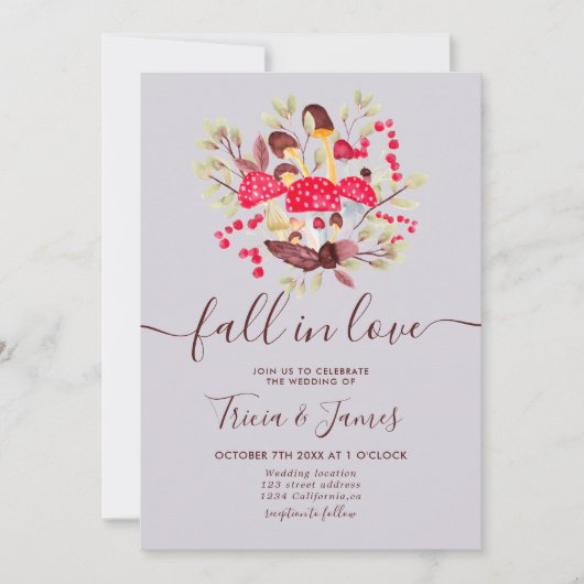 Herbst in Liebe Pilze rustikale Foto Hochzeit Einladung (Vorderseite)