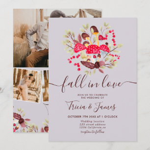 Herbst in Liebe Pilze rustikale Foto Hochzeit Einladung