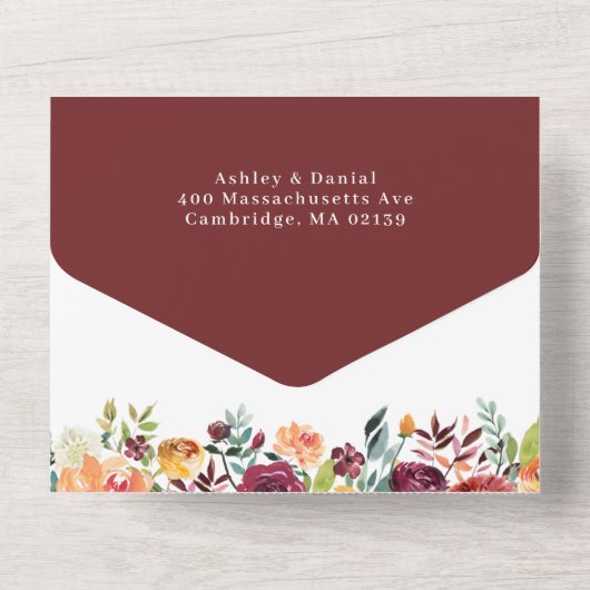 Herbst in Liebe Pumpkin Botanische Blütengoldverhe All In One Einladung (Rückseite)