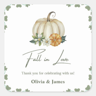 Herbst in Liebe Pumpkin Greenery Sage Green Weddin Quadratischer Aufkleber