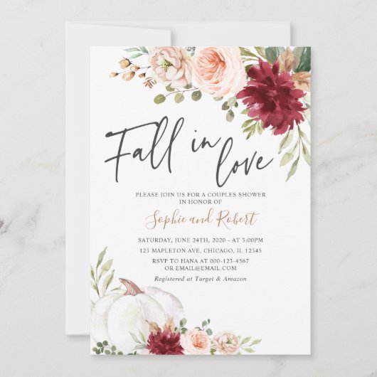 Herbst in Liebe Pumpkin Herbst Brautpaare Dusche Einladung (Vorderseite)