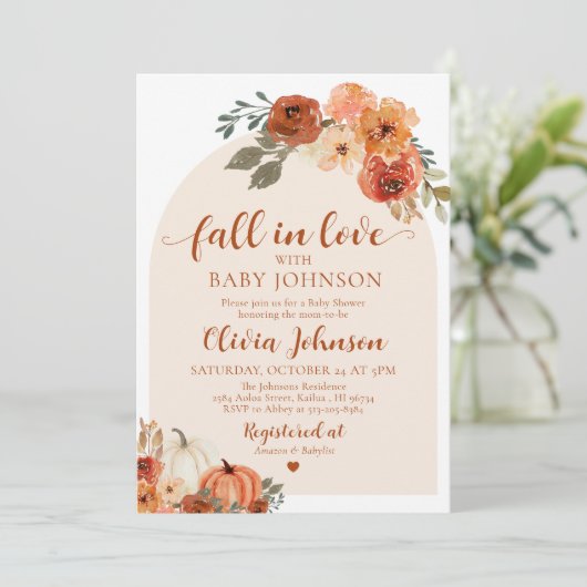 Herbst in Liebe Pumpkin Herbst Kinderdusche Einlad Einladung (Stehend Vorderseite)