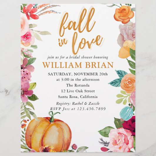 Herbst in Liebe Pumpkin Pink Fall Florals Hochzeit Flyer (Vorne)