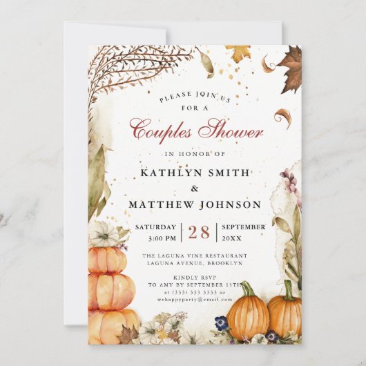 Herbst in Liebe Pumpkin Rustikale Herbstpaare Dusc Einladung (Vorderseite)