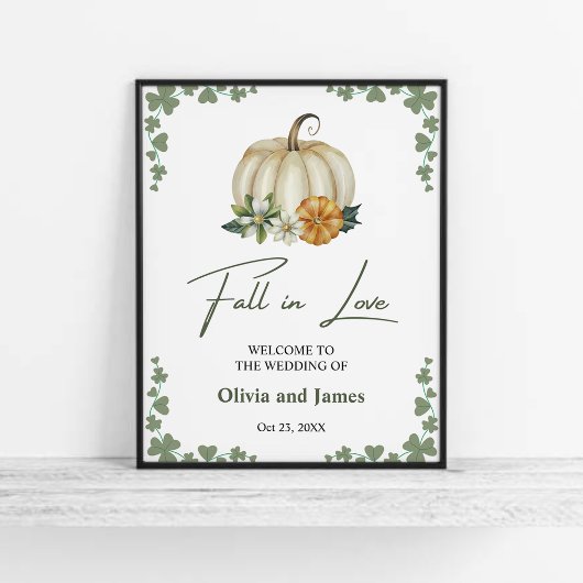 Herbst in Liebe Pumpkin Sage Green Wedding Willkom Poster