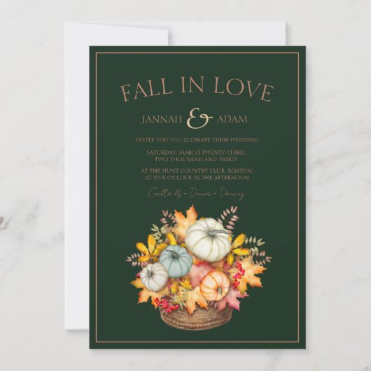 Herbst in Liebe Smaragdgrüne Herbstkürbis Hochzeit Einladung (Vorderseite)