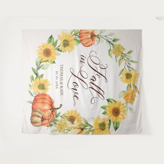 Herbst in Liebe Sonnenblumen & Kürbis Hochzeitsban Wandteppich (Vorderseite (Horizontal))