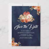 Herbst in Liebe Terracotta Pumpkin Navy Blue Weddi Save The Date (Vorderseite)