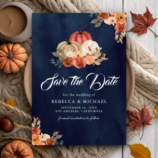 Herbst in Liebe Terracotta Pumpkin Navy Blue Weddi Save The Date