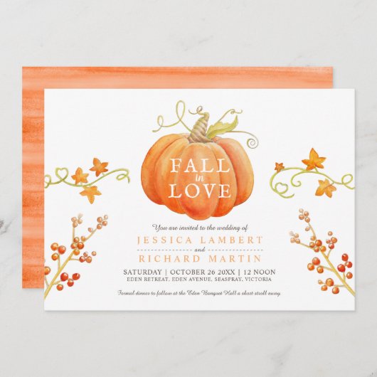 Herbst in Liebe Wasserfarbenkürbis Herbst Hochzeit Einladung (Vorne/Hinten)