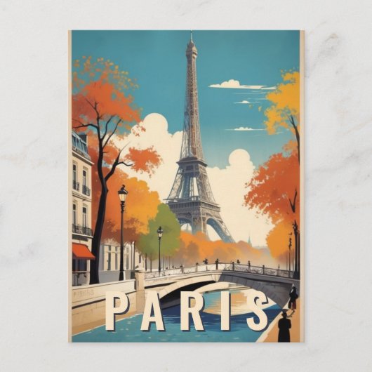 Herbst in Paris Frankreich Eiffel Tower Retro Trav Postkarte (Vorderseite)