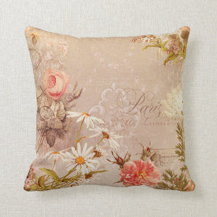 Herbst in Paris Vintage Floral Ephemera Damast Kissen
