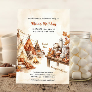 Herbst-Indoor-Glamping-Lagerfeuer-Schlafparty Gebu Einladung