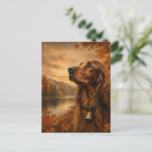 Herbst Irish Setter – Rustikale Jagdhund-Kunst Postkarte (Stehend Vorderseite)
