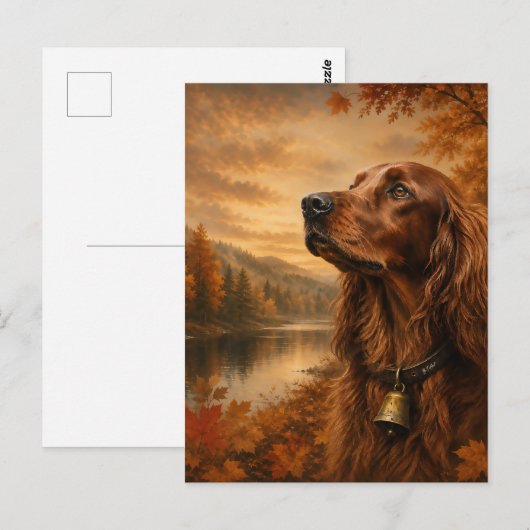 Herbst Irish Setter – Rustikale Jagdhund-Kunst Postkarte (Vorne/Hinten)