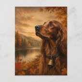 Herbst Irish Setter – Rustikale Jagdhund-Kunst Postkarte (Vorderseite)