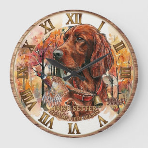Herbst Irish Setter und Fasanenjagd Kunst Große Wanduhr