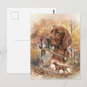 Herbst Irish Setter und Fasanenjagd Kunst  Postkarte