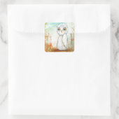Herbst Joy Whimsical Woodland Owl Art Malerei Quadratischer Aufkleber (Tasche)