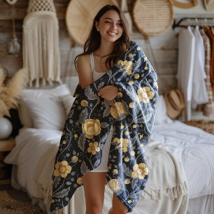 Herbst Jugendstil Gelbe Blume Wein Fleecedecke