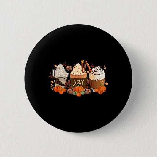 Herbst-Kaffee-Kürbis-Gewürz-Latte-Eis-Warm-Gemütli Button (Vorderseite)
