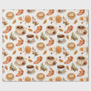 Herbst-Kaffee- und Kuchengestaltung mit Blättern i Geschenkpapier
