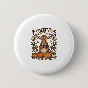 Herbst-Kalb-Shirt Vintage-Gravur Ernte Kürbis Button