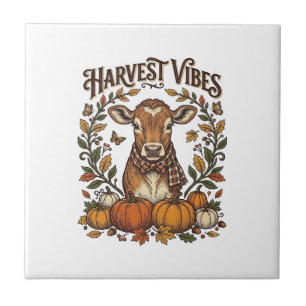 Herbst-Kalb-Shirt Vintage-Gravur Ernte Kürbis Fliese