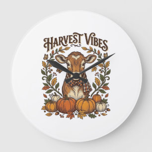 Herbst-Kalb-Shirt Vintage-Gravur Ernte Kürbis Große Wanduhr