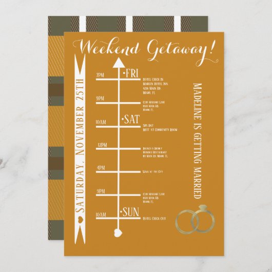 Herbst Kariert Bachelorette Wochenende Stadtrundga Einladung (Vorne/Hinten)