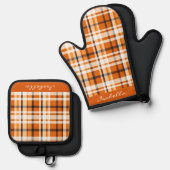Herbst Kariert Burnt Orange White Black Ofenhandschuh & Topflappen-Set (Vorderseite/Rückseite)