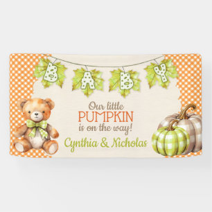 Herbst-Kariert Teddybär Kürbis Blätter Banner