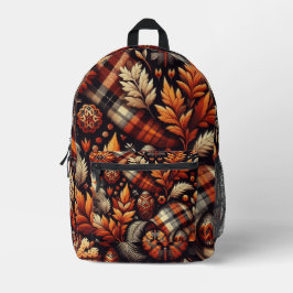 Herbst Karierte Blätter Orange Black Beige Bedruckter Rucksack