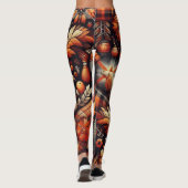 Herbst Karierte Blätter Orange Black Beige Leggings (Rückseite)