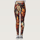 Herbst Karierte Blätter Orange Black Beige Leggings (Vorderseite)
