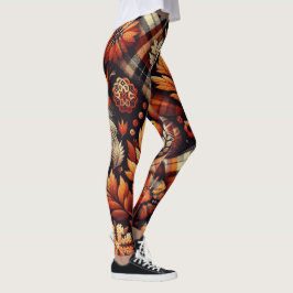 Herbst Karierte Blätter Orange Black Beige Leggings