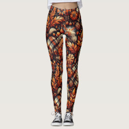 Herbst Karierte Blätter Orange Black Beige Leggings