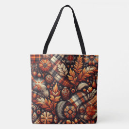 Herbst Karierte Blätter Orange Black Beige Tasche