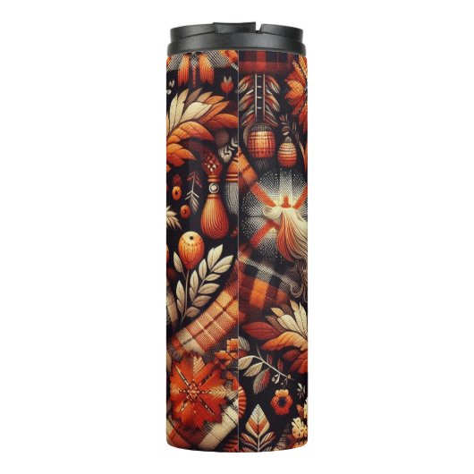 Herbst Karierte Blätter Orange Black Beige Thermosbecher (Rückseite)