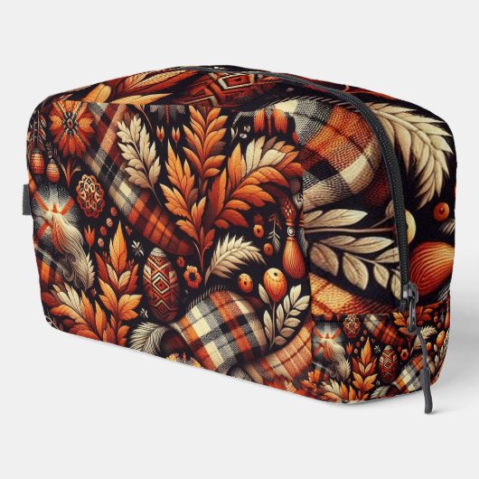 Herbst Karierte Blätter Orange Black Beige Waschbeutel (Rechte Ecke)