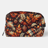 Herbst Karierte Blätter Orange Black Beige Waschbeutel (Rückseite)