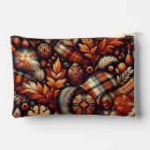 Herbst Karierte Blätter Orange Black Beige Zubehörtasche (Rückseite)