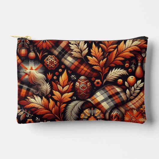 Herbst Karierte Blätter Orange Black Beige Zubehörtasche (Vorderseite)